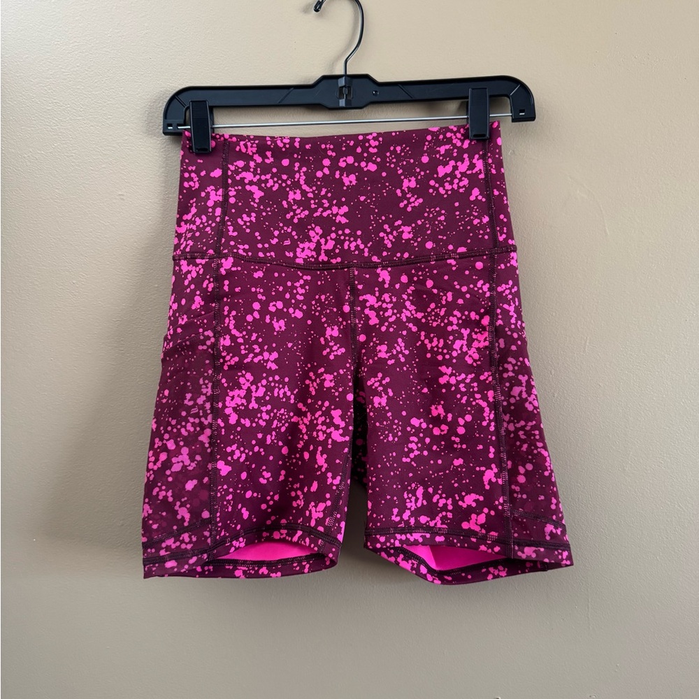 Fabletics Pink Splatter Bike Shorts